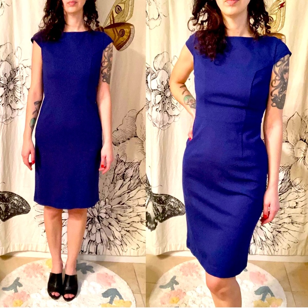 Theory Women's purple size 4 cap sleeve stretch zip back sheath dress